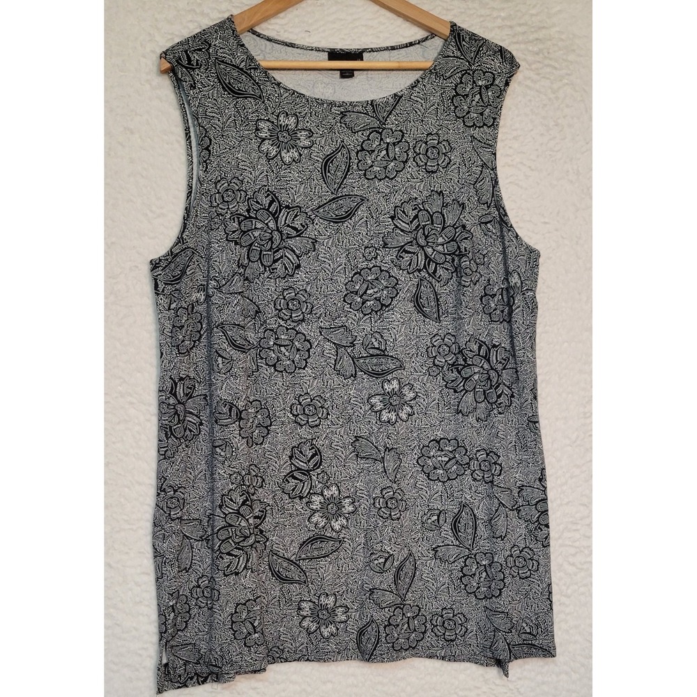 J. Jill Wearever Collection Tank Top Size 1X Sleeveless Floral Stretch 1970